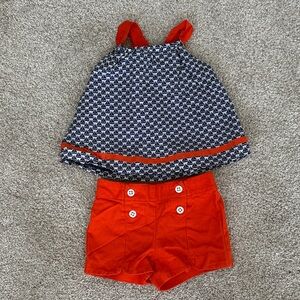 Janie and Jack Patterned Top and Bright Orange Shorts Set
